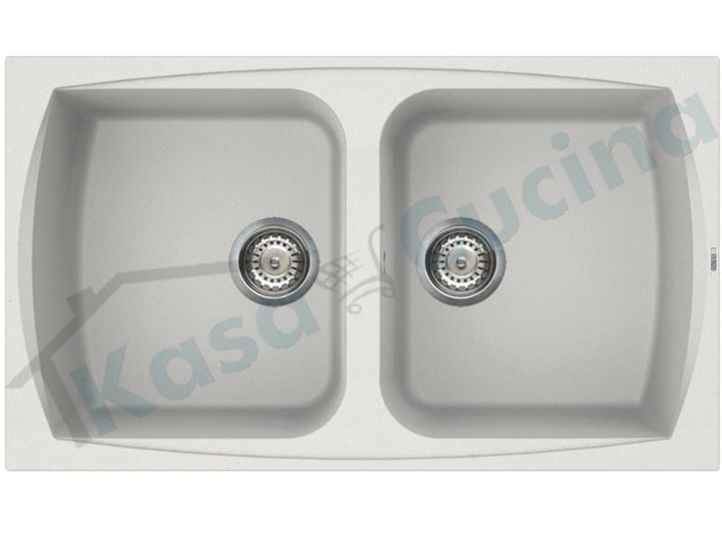 Lavandino Cucina 2 Vasche.Lavello Cucina 2 Vasche Cm 86x50 Living Granitek G68 Bianco No Puntinato Titano Kasa Cucina Elettrodomestici Da Incasso