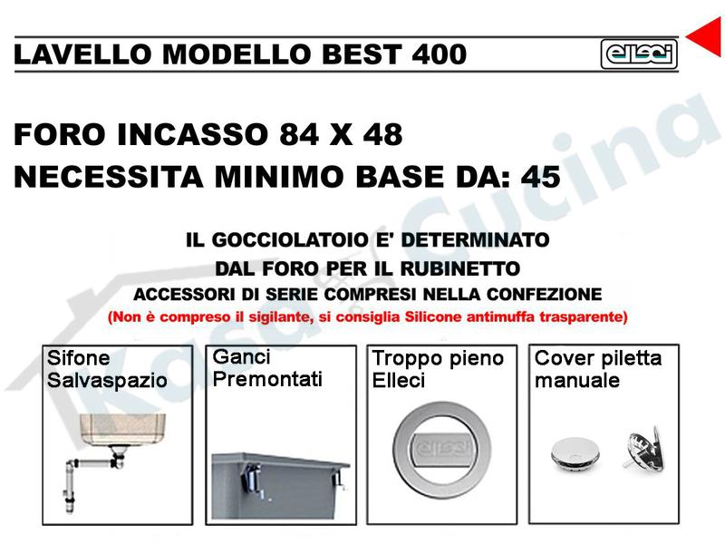 Lavello Elleci Best 400 LGB40051 86X51 1 Vasca + G. Granitek Classic® G51  Avena