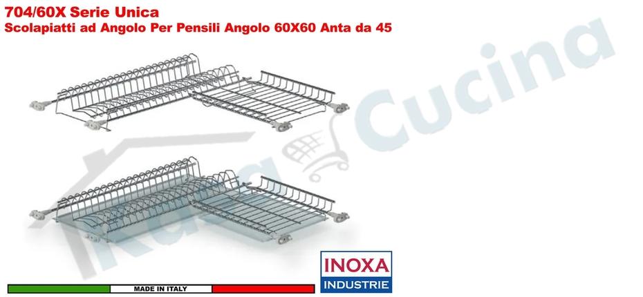 Scolapiatti Angolare Acciaio Inoxa 704X Con Vaschetta per pensile Angolo 60X60